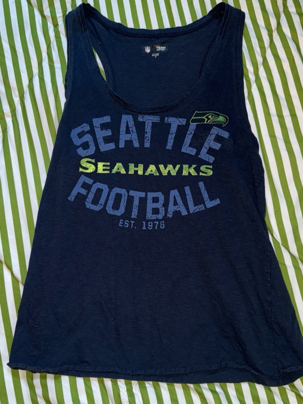 Team Apparel Navy Tank with Blue and Lime Seahawks Graphics